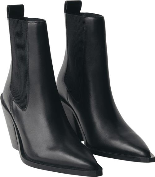 MANGO Leather Pointed Ankle Boots Kvinde Black Støvletter Str 35 - Læder hos Magasin