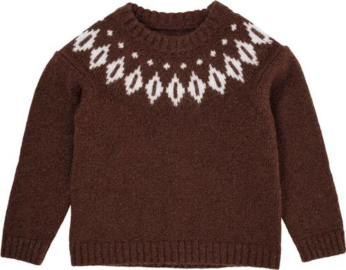 Copenhagen Colors Wool Iceland Blouse Str 128 - Dk Brown/cream C Strik Uld hos Magasin