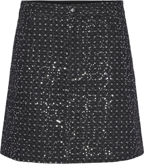 Pieces Pcroberta HW Mini Sequins Skirt Kvinde Grey Denim Korte Nederdele Str S - Denim hos Magasin