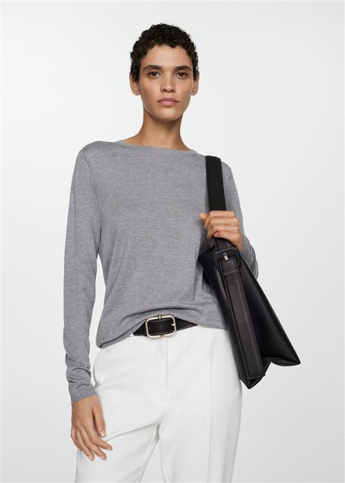 Se MANGO Fineknit Round-neck Sweater Kvinde Lt Pastel Grey Sweaters Str M - hos Magasin ved Magasin