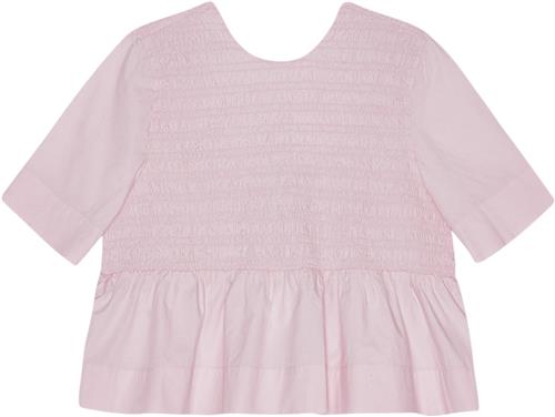 Ganni Cotton Poplin Open Back Smock Blous Kvinde Chalk Pink Kortærmede Bluser Str 38 - hos Magasin