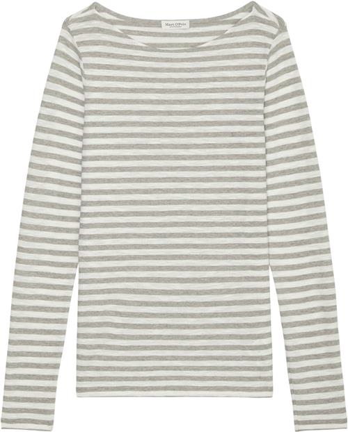 Se Marc O’Polo Tshirt, Long Sleeve, Boat Neck, st Kvinde Multi/ Soft Stone Melange Langærmede T-shirts Str L - hos Magasin ved Magasin