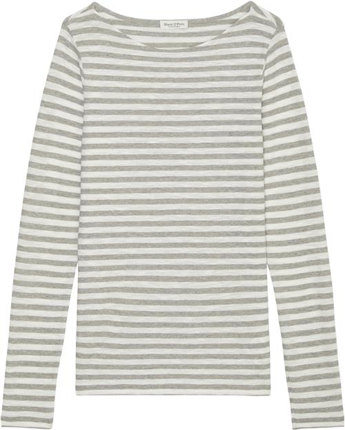 Marc O’Polo Tshirt, Long Sleeve, Boat Neck, st Kvinde Multi/ Soft Stone Melange Langærmede T-shirts Str M - hos Magasin