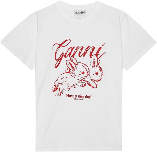 Se Ganni Basic Jersey Bunnies Relaxed Tshir Kvinde Bright White Kortærmede T-shirts Str L - hos Magasin ved Magasin