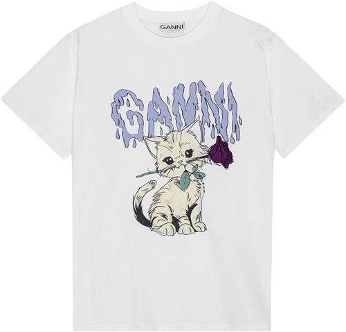 Se Ganni Basic Jersey Rose Cat Relaxed Tshi Kvinde Bright White Kortærmede T-shirts Str L - hos Magasin ved Magasin