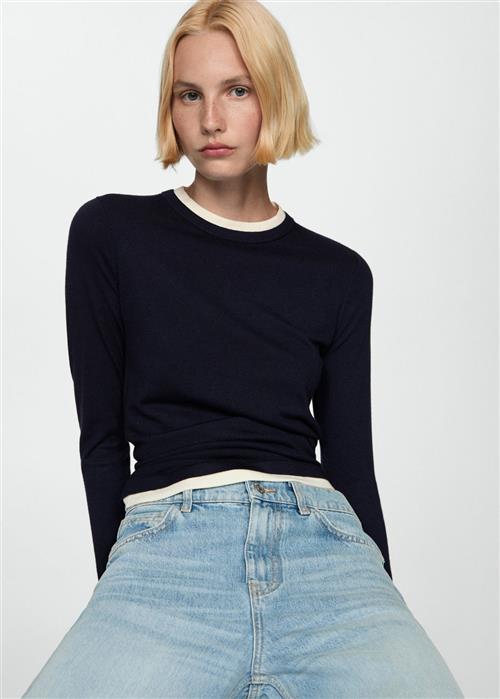 Se MANGO Contrast Trim Sweater Kvinde Navy Sweaters Plus Size Str XL - hos Magasin ved Magasin