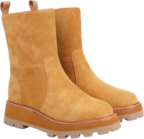 Lovelies Ushba Calf Suede Boots With ZIP & Shearling Kvinde Light Camel Vinterstøvler Str 39 - Læder hos Magasin