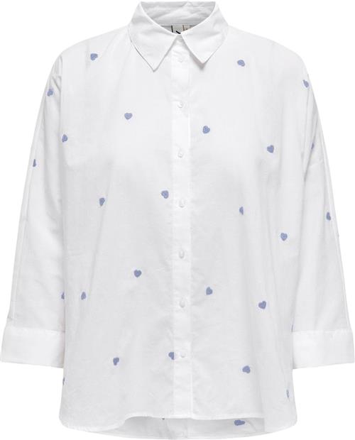 Se ONLY Onlnew Lina Grace LS EMB Shirt Noos Kvinde Bright White/brunnera Blue Heart Skjorter Str L - Bomuld hos Magasin ved Magasin