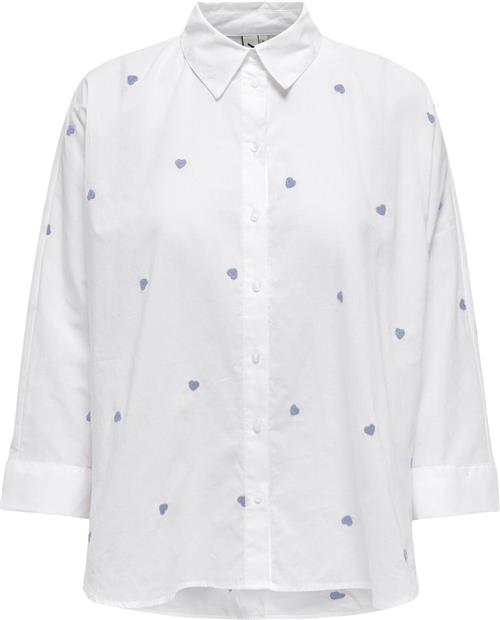 Se ONLY Onlnew Lina Grace LS EMB Shirt Noos Kvinde Bright White/brunnera Blue Heart Skjorter Str M - Bomuld hos Magasin ved Magasin