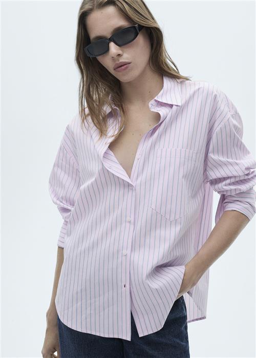 Se MANGO Striped Cotton Shirt Kvinde Pink Skjorter Str L - hos Magasin ved Magasin