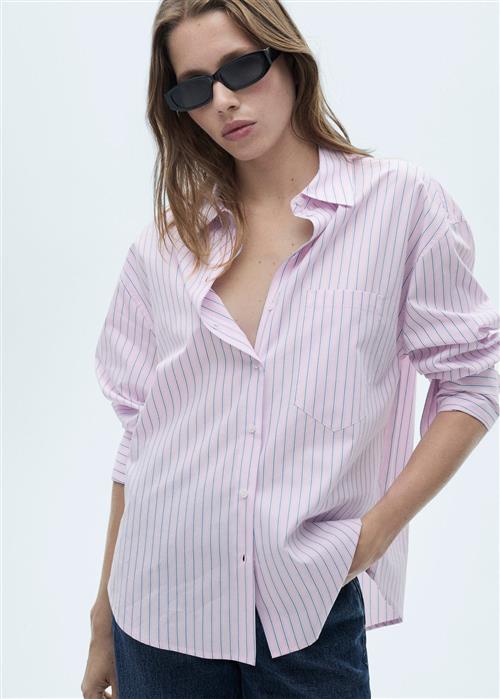 Se MANGO Striped Cotton Shirt Kvinde Pink Skjorter Str XL - hos Magasin ved Magasin