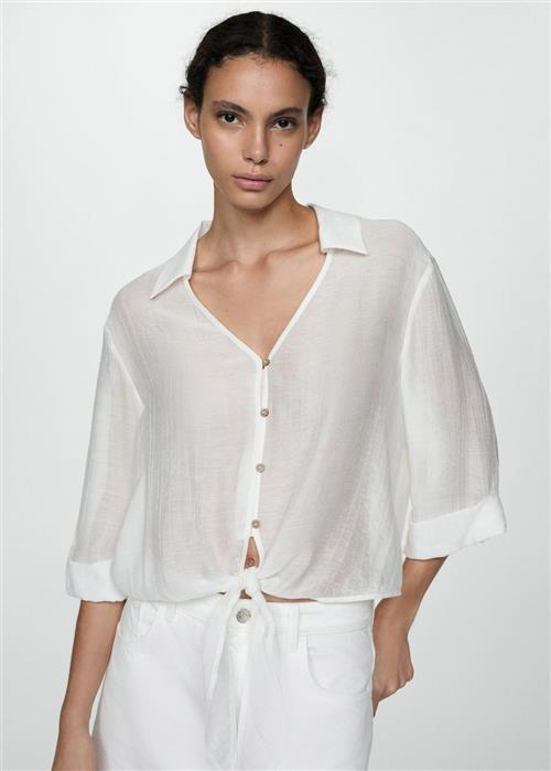 Se MANGO Flaredsleeve Blouse With bow Kvinde Natural White Langærmede Bluser Str S - hos Magasin ved Magasin