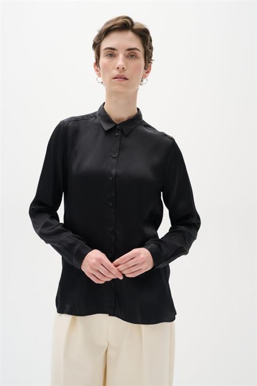 InWear Leonore Shirt Premium 100 Silk Kvinde Black Langærmede Skjorter Relaxed Fit Str 46 - hos Magasin