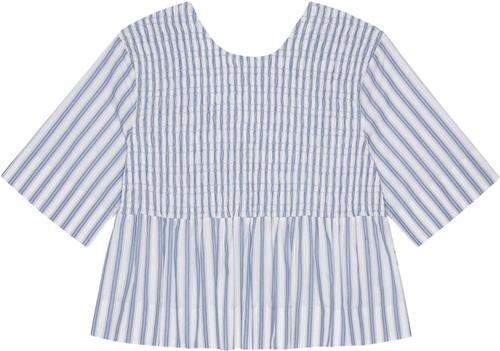 Ganni Stripe Cotton Open Back Smock Blous Kvinde Egret Kortærmede Bluser Str 40 - hos Magasin