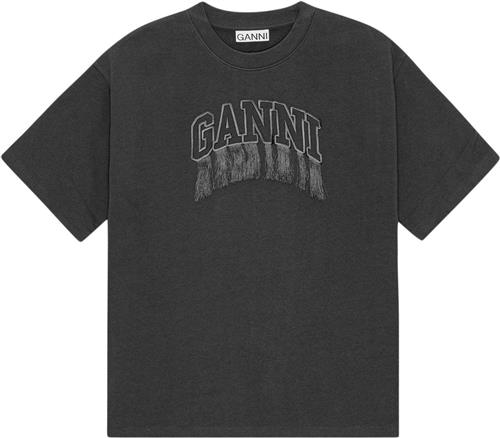 Ganni Heavy Cotton Drop Shoulder Fringe T Kvinde Phantom Kortærmede T-shirts Str XS - hos Magasin