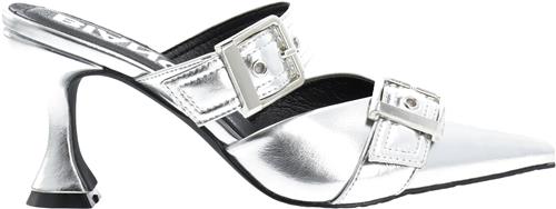 Se Bianco Biaglam Mule Double Buckle Metallic PU Kvinde Silver Højhælede Sandaler Str 41 - hos Magasin ved Magasin