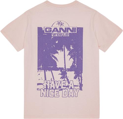 Ganni Basic Jersey Palm Trees Relaxed Ts Kvinde Lotus Kortærmede T-shirts Str L - hos Magasin