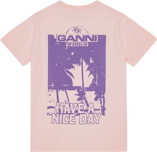 Ganni Basic Jersey Palm Trees Relaxed Ts Kvinde Lotus Kortærmede T-shirts Str XL - hos Magasin