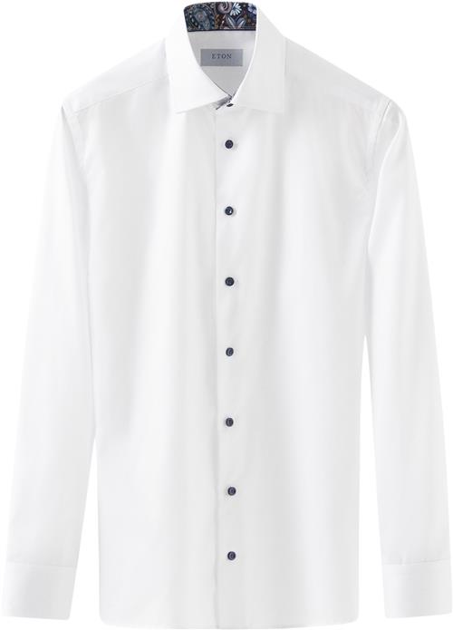 ETON Slim Fit White Floral Effect Signature Twill Shirt Mand Hvid Langærmede Skjorter Str 41 - hos Magasin