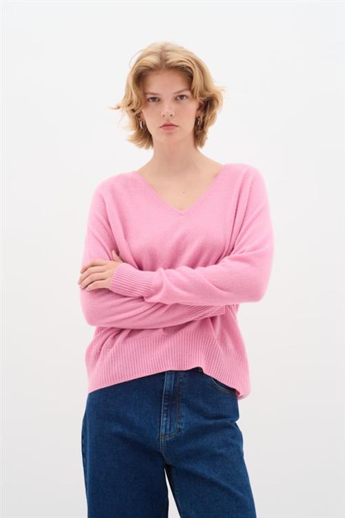 InWear Lukka Vneck Pullover Premium Kvinde Cashmere Rose Sweaters Relaxed Fit Str S/M - hos Magasin