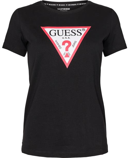 GUESS SS CN Original TEE Kvinde Jet Black A996 Kortærmede T-shirts Str S - Bomuld hos Magasin