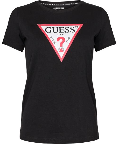 GUESS SS CN Original TEE Kvinde Jet Black A996 Kortærmede T-shirts Str M - Bomuld hos Magasin