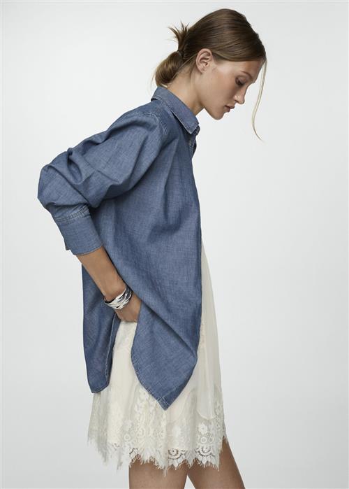 MANGO Pocket Denim Shirt Kvinde Open Blue Skjorter Str L Denim - hos Magasin