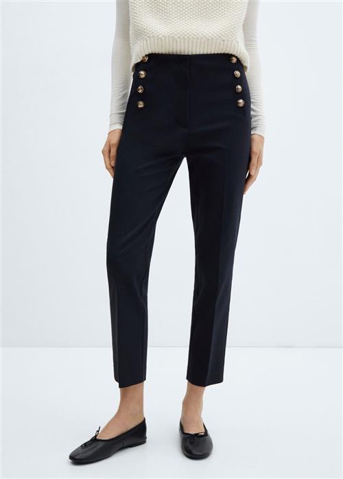 Se MANGO Cropped Button Trousers Kvinde Navy Bukser Med Smalle Ben Str 40 - hos Magasin ved Magasin