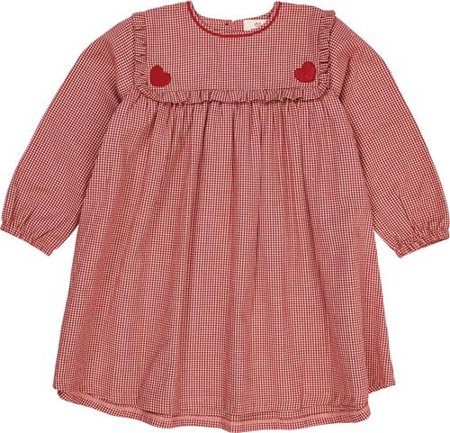 Copenhagen Colors Check Dress W. Heart EMB Str 128 - Red Check Combi Kjoler hos Magasin