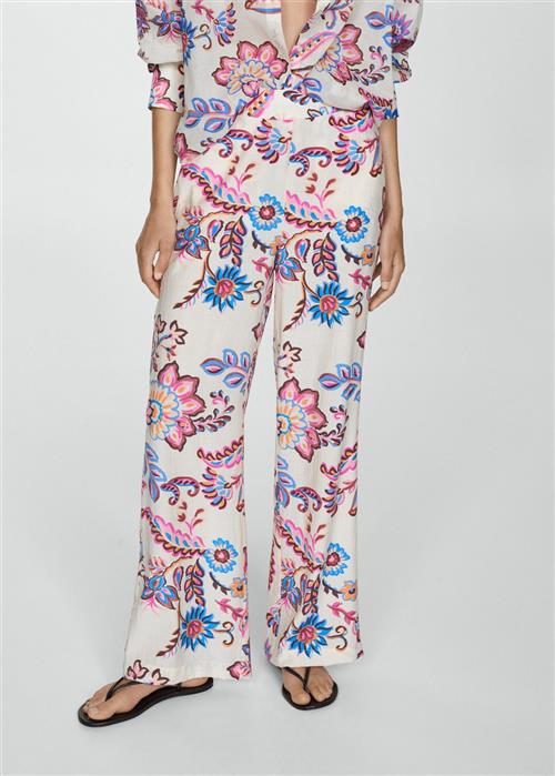 MANGO Floral Print Straight Trousers Kvinde Light Beige Bukser Med Lige Ben Str XS - hos Magasin