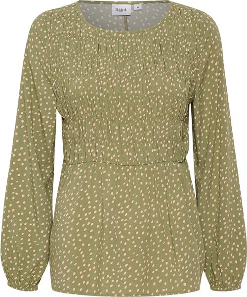 Saint Tropez Gislasz LS Blouse Kvinde Drea Loden Frost Dot Langærmede Bluser Regular Fit Str S - hos Magasin