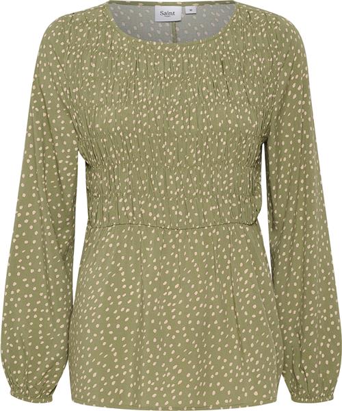 Saint Tropez Gislasz LS Blouse Kvinde Drea Loden Frost Dot Langærmede Bluser Regular Fit Str M - hos Magasin