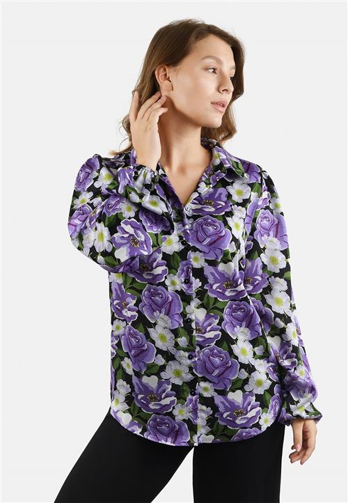 Se SisterS Point Ebbeysh47 Kvinde Purple Flower Langærmede Bluser Str XL - hos Magasin ved Magasin