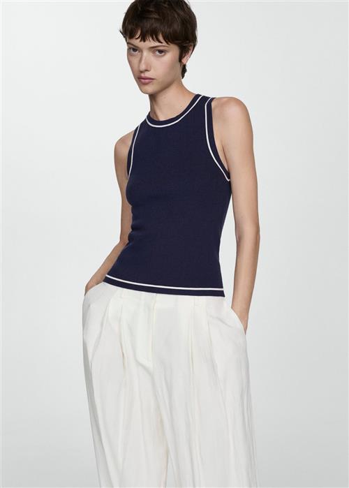 Se MANGO Knitted top With Contrasting Finish Kvinde Navy Tanktoppe Str S - hos Magasin ved Magasin