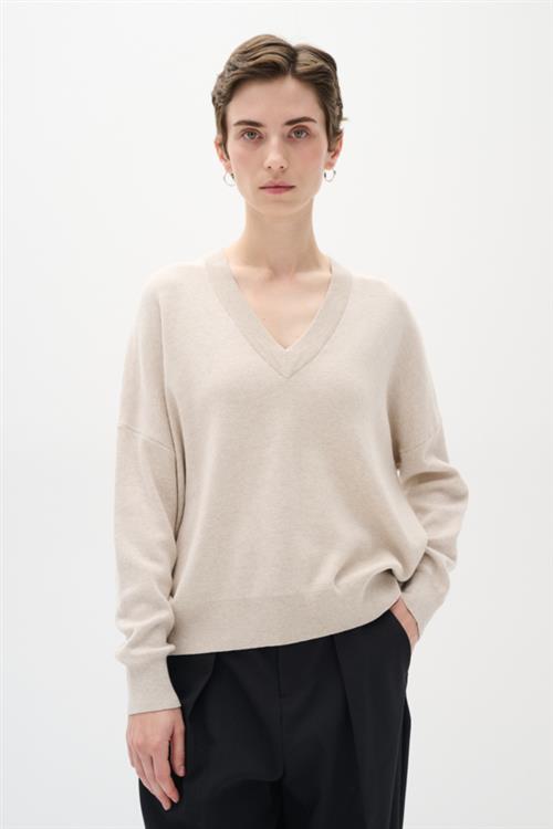 InWear Fosteriw Vneck Kvinde Simply Taupe Melange Sweaters Relaxed Fit Str L - hos Magasin