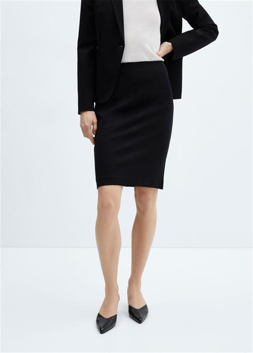 MANGO Pencil Skirt With Romeknit Opening Kvinde Black Midi Nederdele Str L - hos Magasin