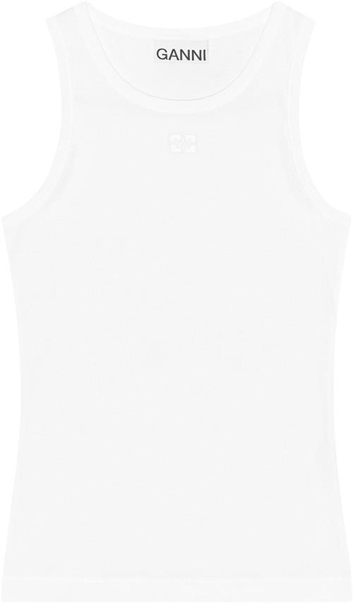 Ganni Soft Cotton Rib Tank Top Kvinde Bright White Tanktoppe Str XS - hos Magasin