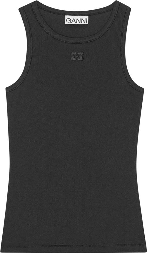 Ganni Soft Cotton Rib Tank Top Kvinde Black Tanktoppe Str S - hos Magasin