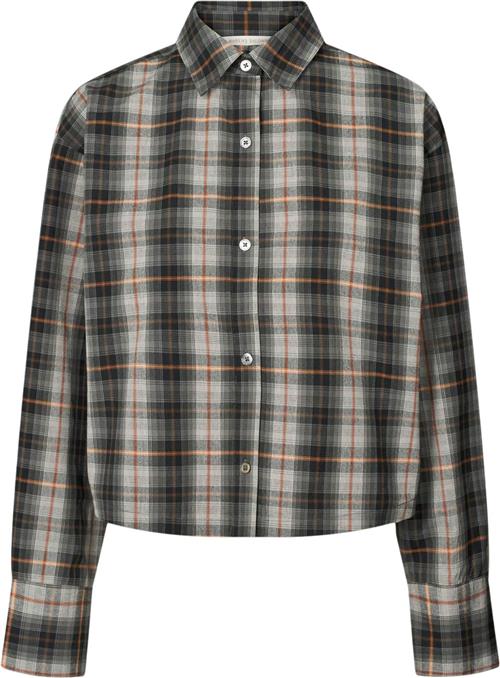 Rabens Saloner Check Shirting Cropped Shirt Seva Kvinde Grey Check Langærmede Skjorter Str XL - hos Magasin