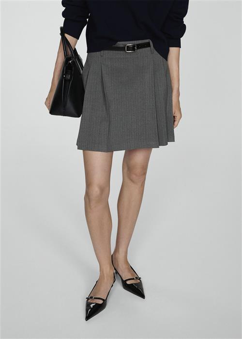 MANGO Pinstriped Pleated Skirt Kvinde Grey Korte Nederdele Str 42 - hos Magasin