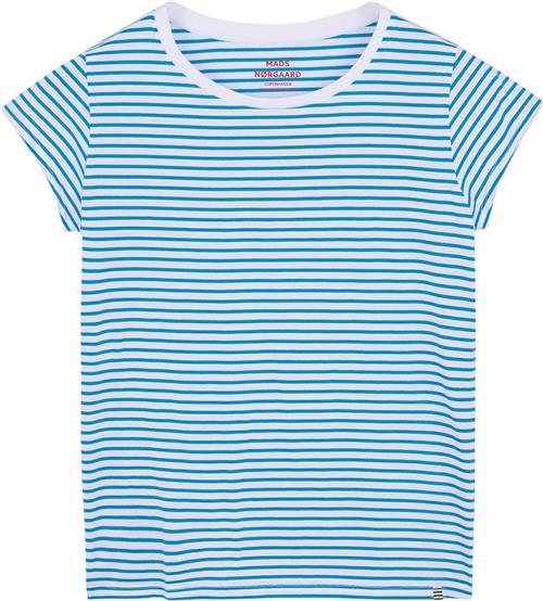 Mads Nørgaard - Copenhagen Organic Jersey Stripe Teasy Tee FAV Kvinde Brilliant White/mediterranian Kortærmede T-shirts Str L - hos Magasin