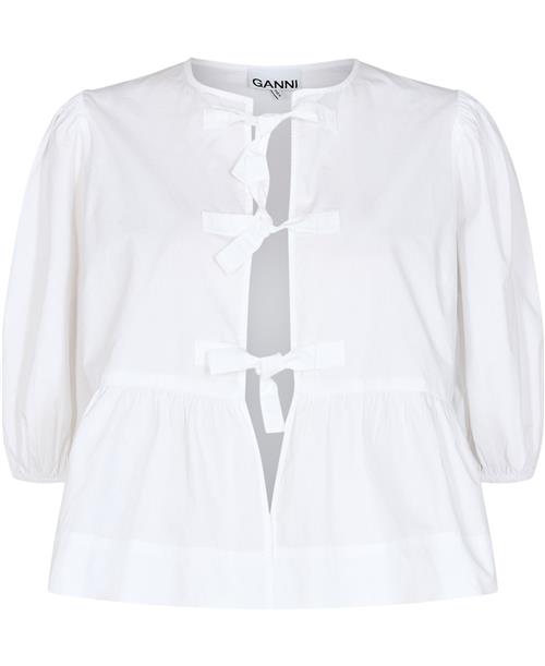 Se Ganni Cotton Poplin Peplum Blouse Kvinde Bright White Langærmede Bluser Str 42 - hos Magasin ved Magasin