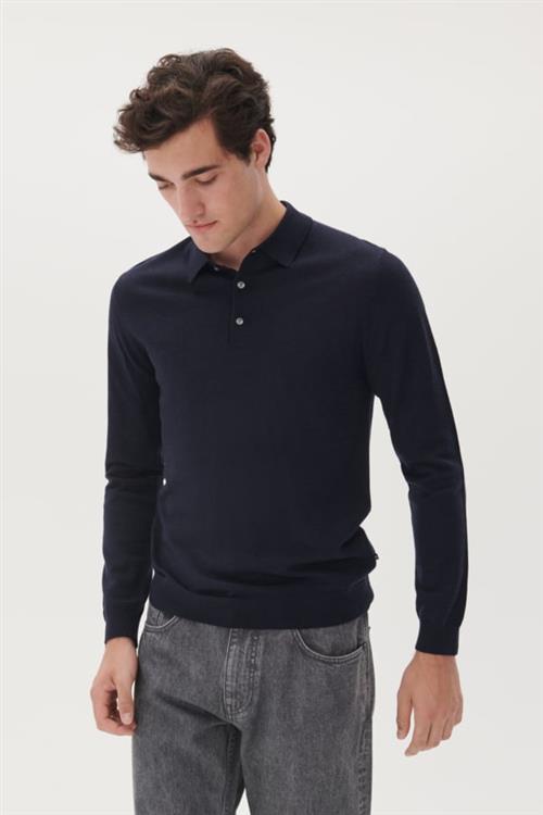 Se Matinique Maklint Mand Dark Navy Melange Langærmede Poloer Regular Fit Str L - hos Magasin ved Magasin