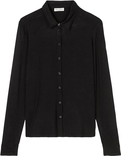 Se Marc O’Polo Jerseyblouse, Long Sleeve, Collar, Kvinde Black Langærmede Skjorter Str XS - hos Magasin ved Magasin