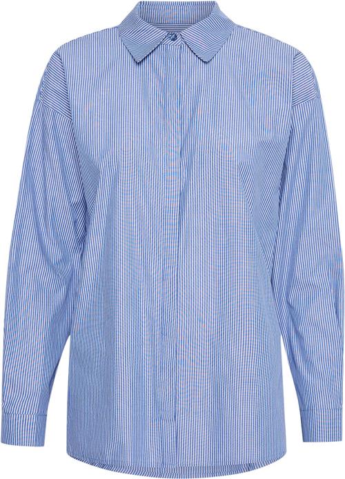 My Essential Wardrobe 03 THE Shirt Kvinde Medium Blue Striped Langærmede Skjorter Loose Fit Str 40 - hos Magasin