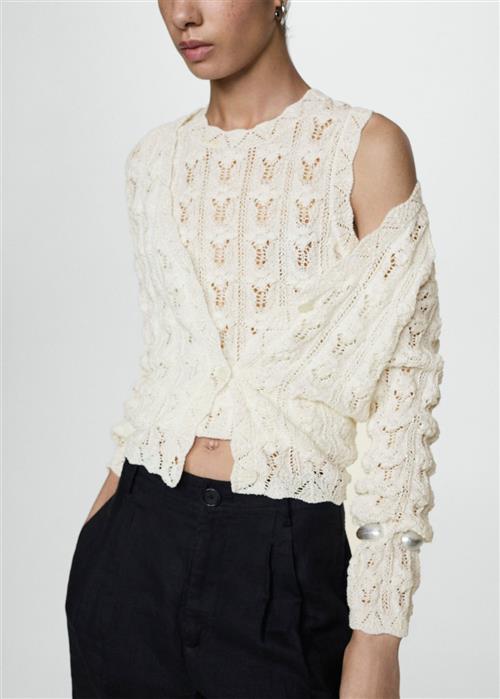 Se MANGO Crochet Knit Cardigan Kvinde Natural White Cardigans Str L - hos Magasin ved Magasin