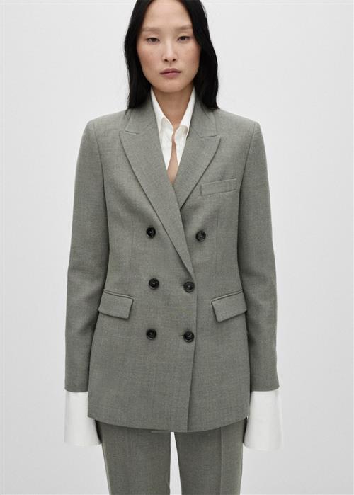 Se MANGO Doublebreasted Suit Jacket Kvinde Lt Pastel Grey Blazere Str L - hos Magasin ved Magasin