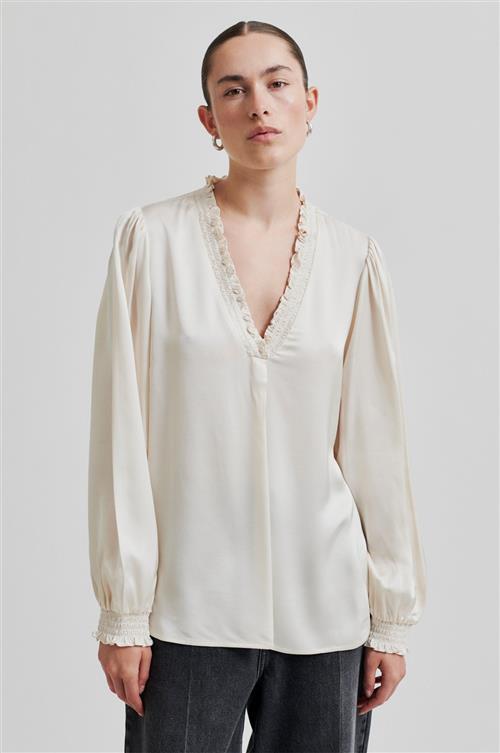 Second Female Bardi Vneck Blouse Kvinde Brazilian Sand Langærmede Bluser Str XL - hos Magasin