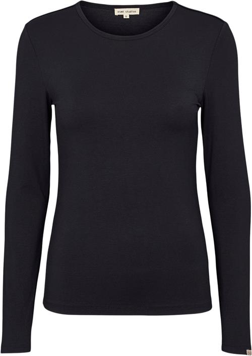 esmé studios Espenelope LS Oneck Slim T-shirt Kvinde Black Langærmede T-shirts Slim Fit Str L - hos Magasin