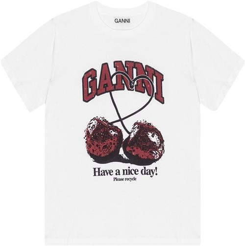 Ganni Basic Jersey Cherry Relaxed Tshirt Kvinde Bright White Kortærmede T-shirts Str S - hos Magasin